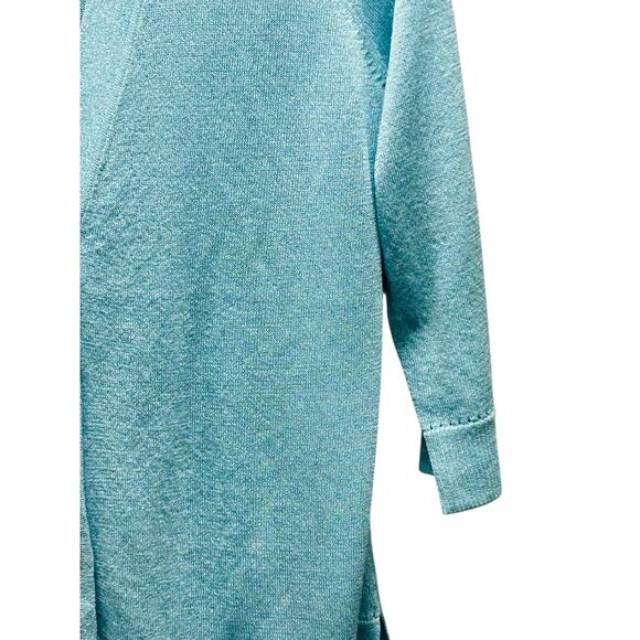 Chico’s 1 US M Blue Sparkly Cardigan 3/4 Sleeve V-Neck 3 Button Sweater - Picture 4 of 8